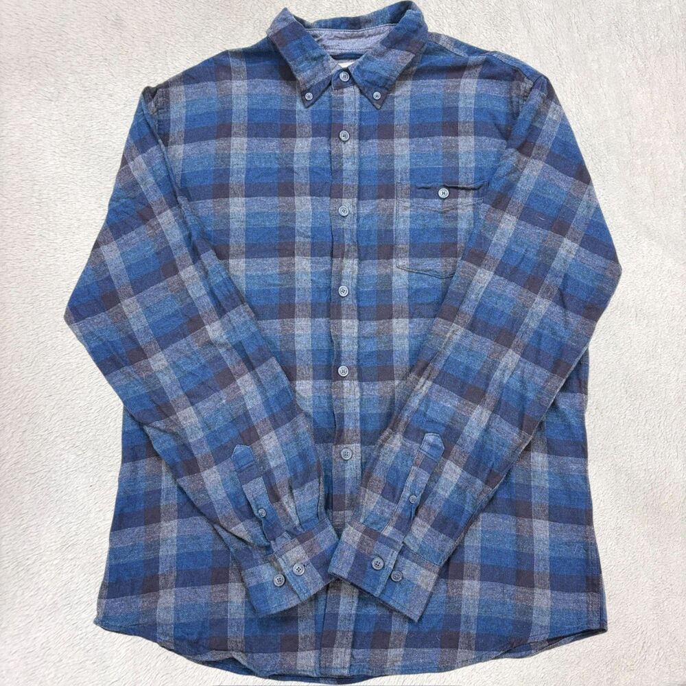 Weatherproof Vintage Flannel Plaid Button Down Shirt Men's L Blue Gray Workwear